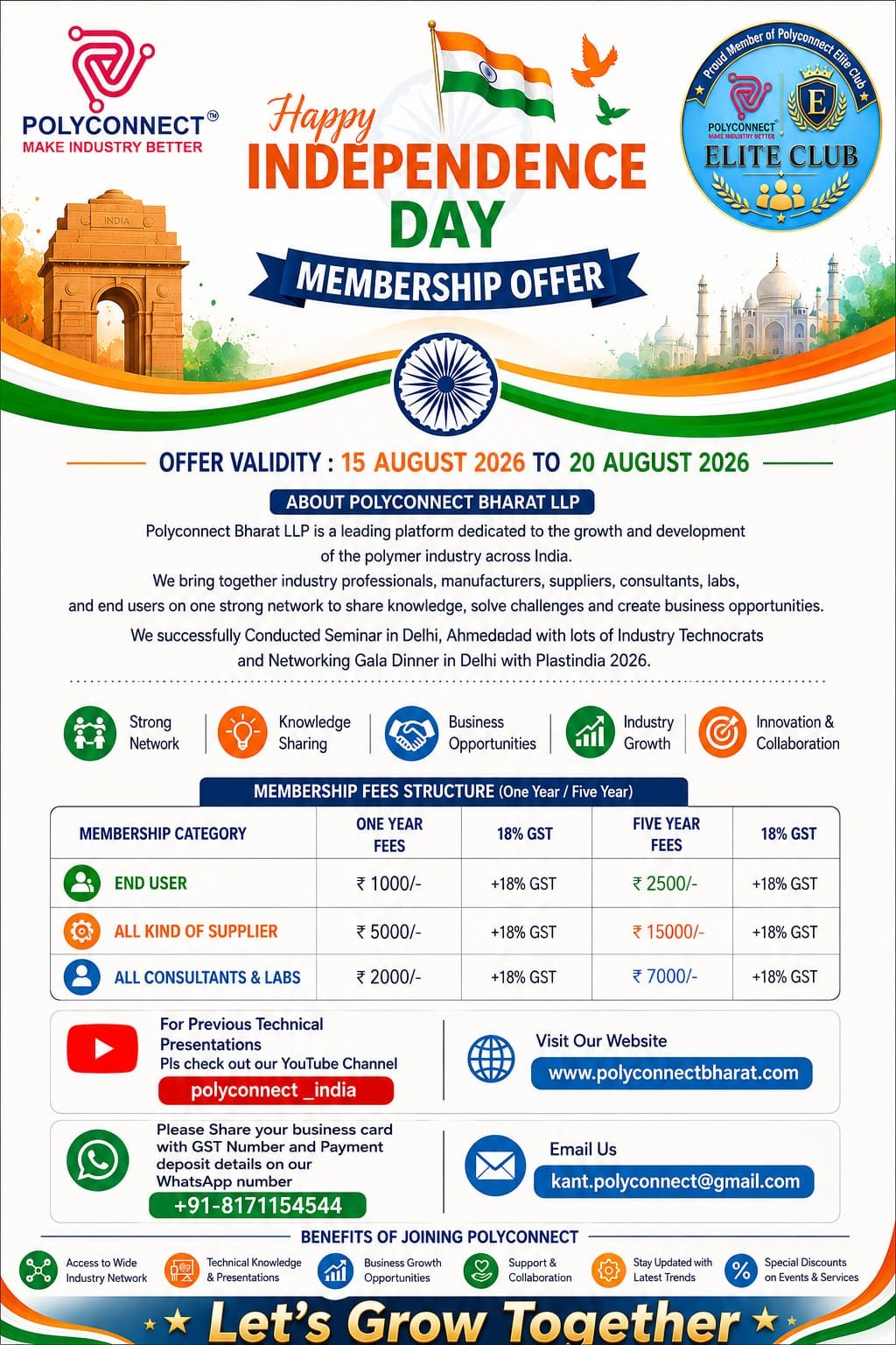 Polyconnect Bharat — Happy Independence Day Membership Offer, valid 15 to 20 August 2026